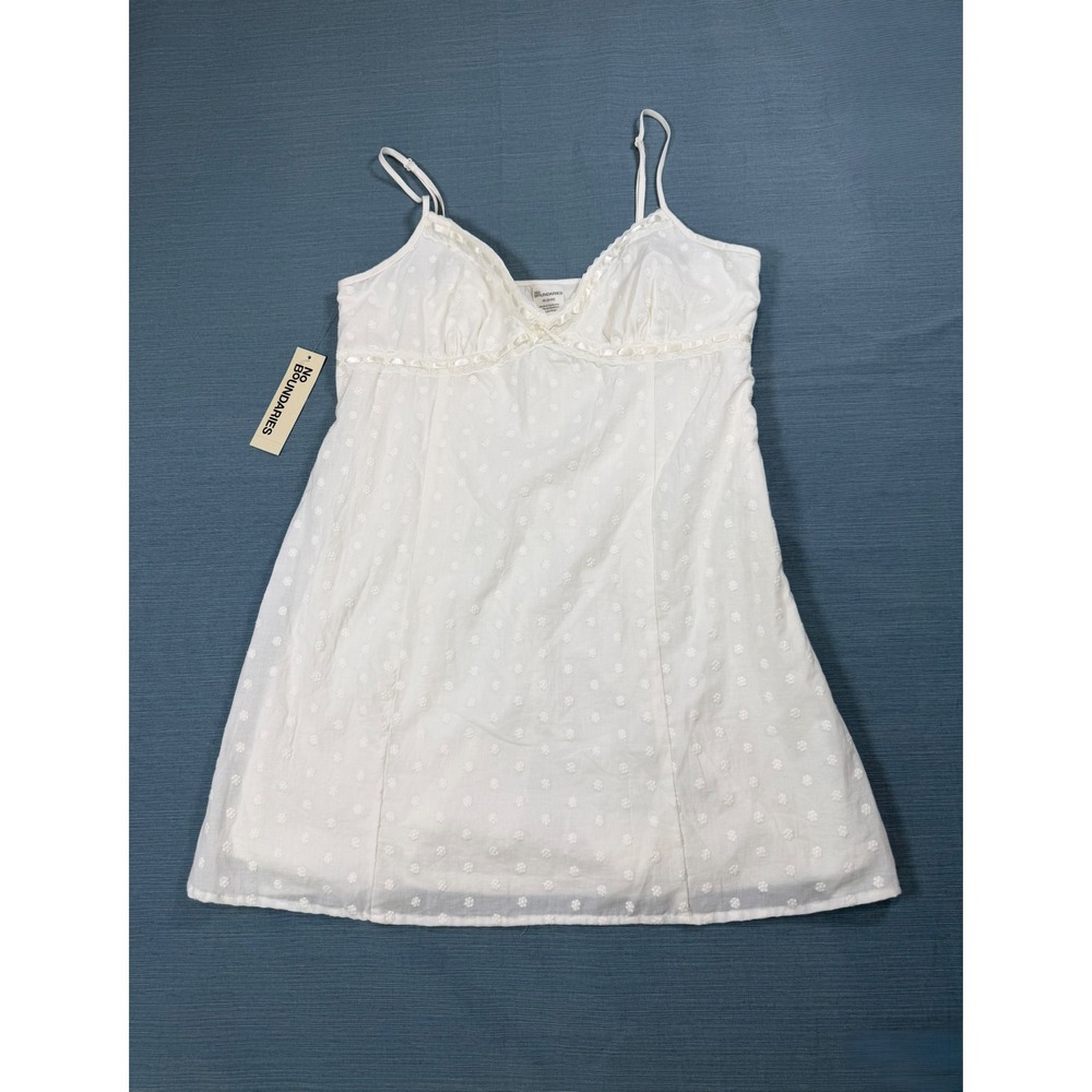 No Boundaries Winter White Swiss Dot Lace Trim Mini Dress Medium NWT